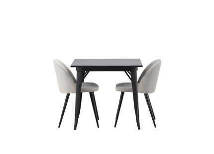 Venture Home Velvet & Tempe Matstolar 2-pack Grå + Rektangulära Matbord 80 x 80 Svart
