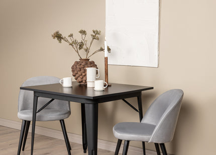 Venture Home Velvet & Tempe Matstolar 2-pack Grå + Rektangulära Matbord 80 x 80 Svart