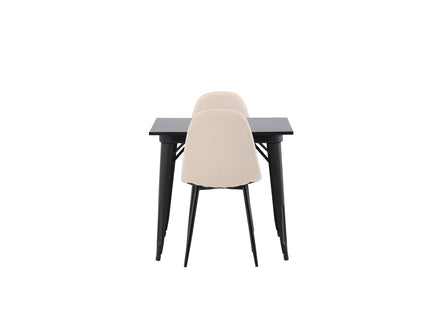 Venture Home Polar & Tempe Matstolar 2-pack Beige + Rektangulära Matbord 80 x 80 Svart