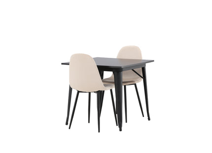 Venture Home Polar & Tempe Matstolar 2-pack Beige + Rektangulära Matbord 80 x 80 Svart