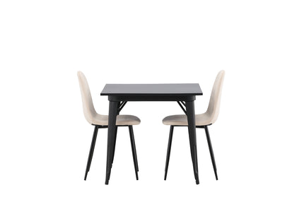 Venture Home Polar & Tempe Matstolar 2-pack Beige + Rektangulära Matbord 80 x 80 Svart