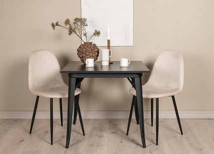 Venture Home Polar & Tempe Matstolar 2-pack Beige + Rektangulära Matbord 80 x 80 Svart