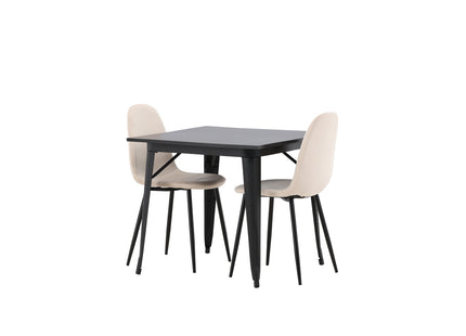 Venture Home Polar & Tempe Matstolar 2-pack Beige + Rektangulära Matbord 80 x 80 Svart