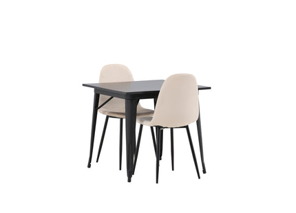 Venture Home Polar & Tempe Matstolar 2-pack Beige + Rektangulära Matbord 80 x 80 Svart