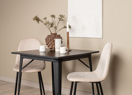 Venture Home Polar & Tempe Matstolar 2-pack Beige + Rektangulära Matbord 80 x 80 Svart