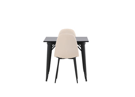 Venture Home Polar & Tempe Matstolar 2-pack Beige + Rektangulära Matbord 80 x 80 Svart