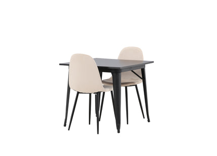 Venture Home Polar & Tempe Matstolar 2-pack Beige + Rektangulära Matbord 80 x 80 Svart