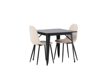 Venture Home Polar & Tempe Matstolar 2-pack Beige + Rektangulära Matbord 80 x 80 Svart