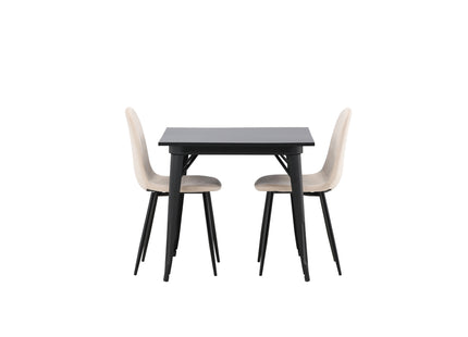 Venture Home Polar & Tempe Matstolar 2-pack Beige + Rektangulära Matbord 80 x 80 Svart
