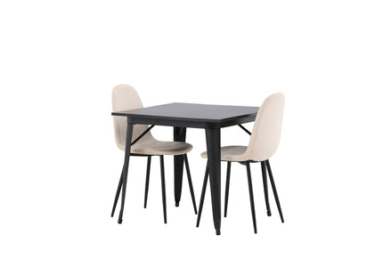 Venture Home Polar & Tempe Matstolar 2-pack Beige + Rektangulära Matbord 80 x 80 Svart