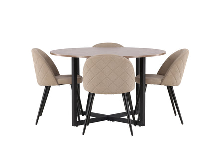 Venture Home Velvet & Durango Matstolar 2-pack Beige + Runda Matbord ⌀120 Valnöt