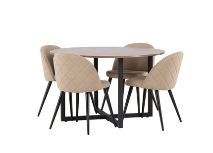 Venture Home Velvet & Durango Matstolar 2-pack Beige + Runda Matbord ⌀120 Valnöt