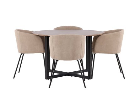 Venture Home Berit & Durango Matstolar Beige + Runda Matbord ⌀120 Valnöt