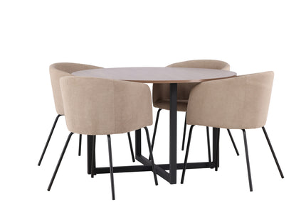 Venture Home Berit & Durango Matstolar Beige + Runda Matbord ⌀120 Valnöt