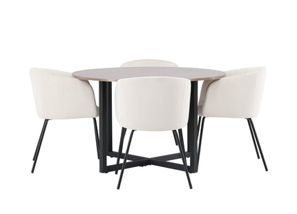 Venture Home Berit & Durango Matstolar Beige + Runda Matbord ⌀120 Valnöt