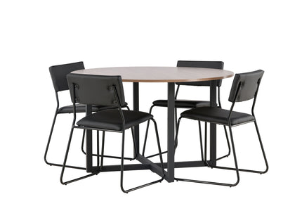 Venture Home Kenth & Durango Matstolar 2-pack Svart + Runda Matbord ⌀120 Valnöt