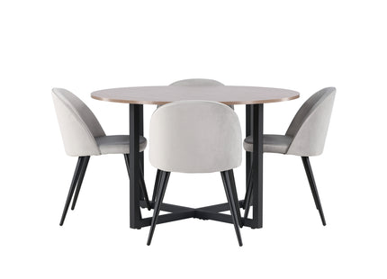 Venture Home Velvet & Durango Matstolar 2-pack Grå + Runda Matbord ⌀120 Valnöt