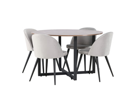 Venture Home Velvet & Durango Matstolar 2-pack Grå + Runda Matbord ⌀120 Valnöt