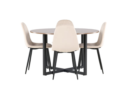 Venture Home Polar & Durango Matstolar 2-pack Beige + Runda Matbord ⌀120 Valnöt