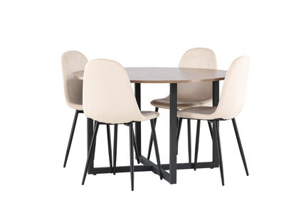 Venture Home Polar & Durango Matstolar 2-pack Beige + Runda Matbord ⌀120 Valnöt