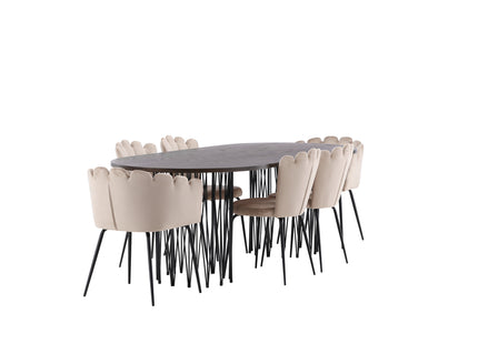 Furniture Fashion Limhamn & Stone Matstolar 2-pack Beige + Ovala Matbord 220 x 100 Mocca