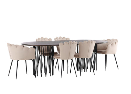 Furniture Fashion Limhamn & Stone Matstolar 2-pack Beige + Ovala Matbord 220 x 100 Mocca