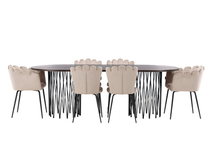 Furniture Fashion Limhamn & Stone Matstolar 2-pack Beige + Ovala Matbord 220 x 100 Mocca
