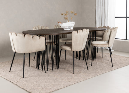 Furniture Fashion Limhamn & Stone Matstolar 2-pack Beige + Ovala Matbord 220 x 100 Mocca