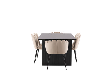 Furniture Fashion & Venture Home Limhamn & Vail Matstolar 2-pack Beige + Rektangulära Matbord 200 × 100 Svart