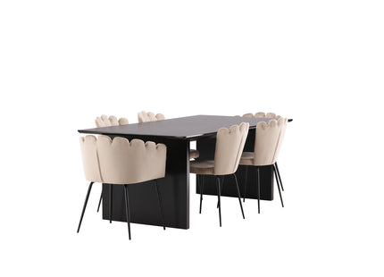 Furniture Fashion & Venture Home Limhamn & Vail Matstolar 2-pack Beige + Rektangulära Matbord 200 × 100 Svart