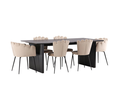 Furniture Fashion & Venture Home Limhamn & Vail Matstolar 2-pack Beige + Rektangulära Matbord 200 × 100 Svart