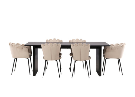 Furniture Fashion & Venture Home Limhamn & Vail Matstolar 2-pack Beige + Rektangulära Matbord 200 × 100 Svart