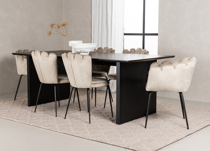 Furniture Fashion & Venture Home Limhamn & Vail Matstolar 2-pack Beige + Rektangulära Matbord 200 × 100 Svart