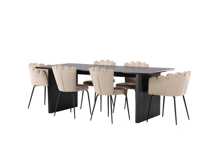 Furniture Fashion & Venture Home Limhamn & Vail Matstolar 2-pack Beige + Rektangulära Matbord 200 × 100 Svart