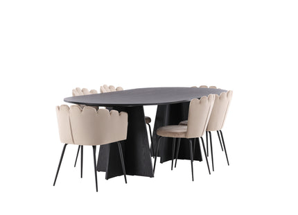 Furniture Fashion & Venture Home Limhamn & Bootcut Matstolar 2-pack Beige + Ovala Matbord 230 x 115 Svart