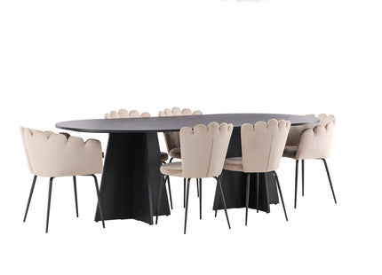 Furniture Fashion & Venture Home Limhamn & Bootcut Matstolar 2-pack Beige + Ovala Matbord 230 x 115 Svart