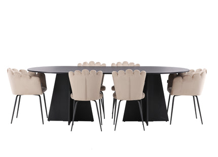 Furniture Fashion & Venture Home Limhamn & Bootcut Matstolar 2-pack Beige + Ovala Matbord 230 x 115 Svart