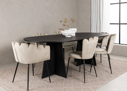 Furniture Fashion & Venture Home Limhamn & Bootcut Matstolar 2-pack Beige + Ovala Matbord 230 x 115 Svart