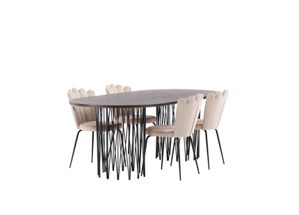 Furniture Fashion Limhamn & Stone Matstolar 2-pack Beige + Ovala Matbord 220 x 100 Mocca