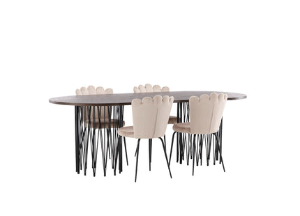 Furniture Fashion Limhamn & Stone Matstolar 2-pack Beige + Ovala Matbord 220 x 100 Mocca