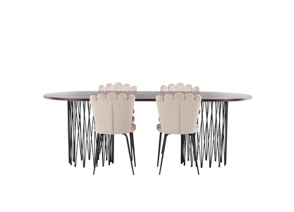 Furniture Fashion Limhamn & Stone Matstolar 2-pack Beige + Ovala Matbord 220 x 100 Mocca