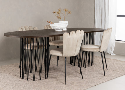 Furniture Fashion Limhamn & Stone Matstolar 2-pack Beige + Ovala Matbord 220 x 100 Mocca