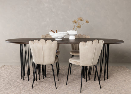 Furniture Fashion Limhamn & Stone Matstolar 2-pack Beige + Ovala Matbord 220 x 100 Mocca