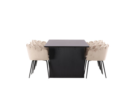 Furniture Fashion & Venture Home Limhamn & Vail Matstolar Beige + Rektangulära Matbord 200 × 100 Svart