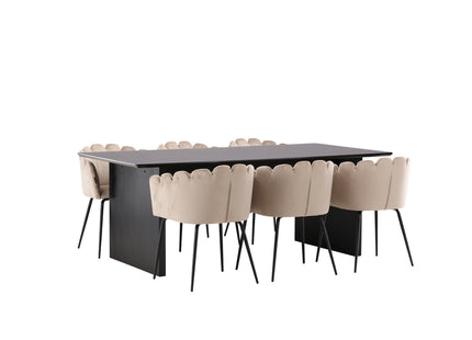 Furniture Fashion & Venture Home Limhamn & Vail Matstolar Beige + Rektangulära Matbord 200 × 100 Svart