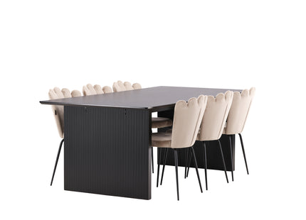 Furniture Fashion & Venture Home Limhamn & Vail Matstolar 2-pack Beige + Rektangulära Matbord 200 × 100 Svart