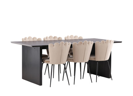 Furniture Fashion & Venture Home Limhamn & Vail Matstolar 2-pack Beige + Rektangulära Matbord 200 × 100 Svart
