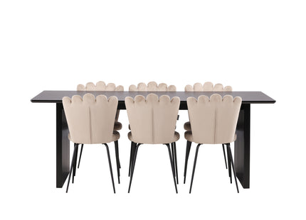 Furniture Fashion & Venture Home Limhamn & Vail Matstolar 2-pack Beige + Rektangulära Matbord 200 × 100 Svart