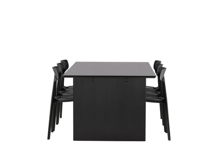 Venture Home Ursholmen & Vail Matstolar 2-pack Svart + Rektangulära Matbord 200 × 100 Svart