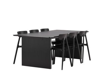 Venture Home Ursholmen & Vail Matstolar 2-pack Svart + Rektangulära Matbord 200 × 100 Svart